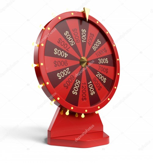 3d illustration red wheel of luck or fortune. Realistic spinning fortune wheel. Wheel fortune isolat